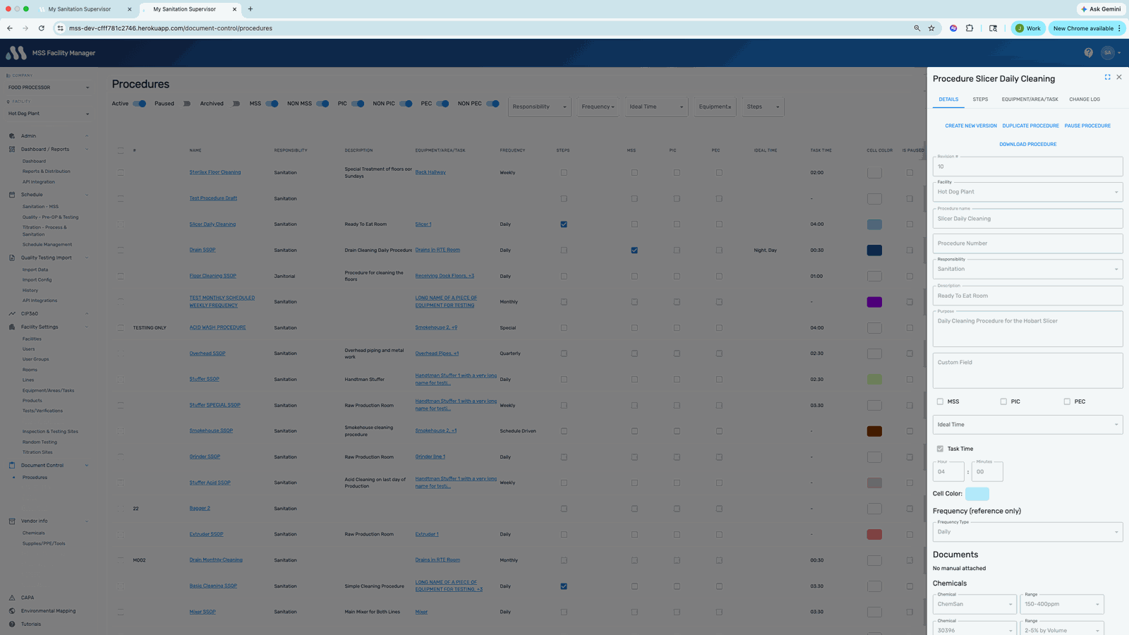 SSOP and procedures management in MSS with version tracking, photo evidence, and CAPA linkage for SQF and BRC audits